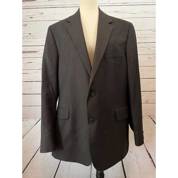 Lands End Suit Coat Blazer Sport 44R 44 Regular 100% Wool Lined Striped Men NWOT